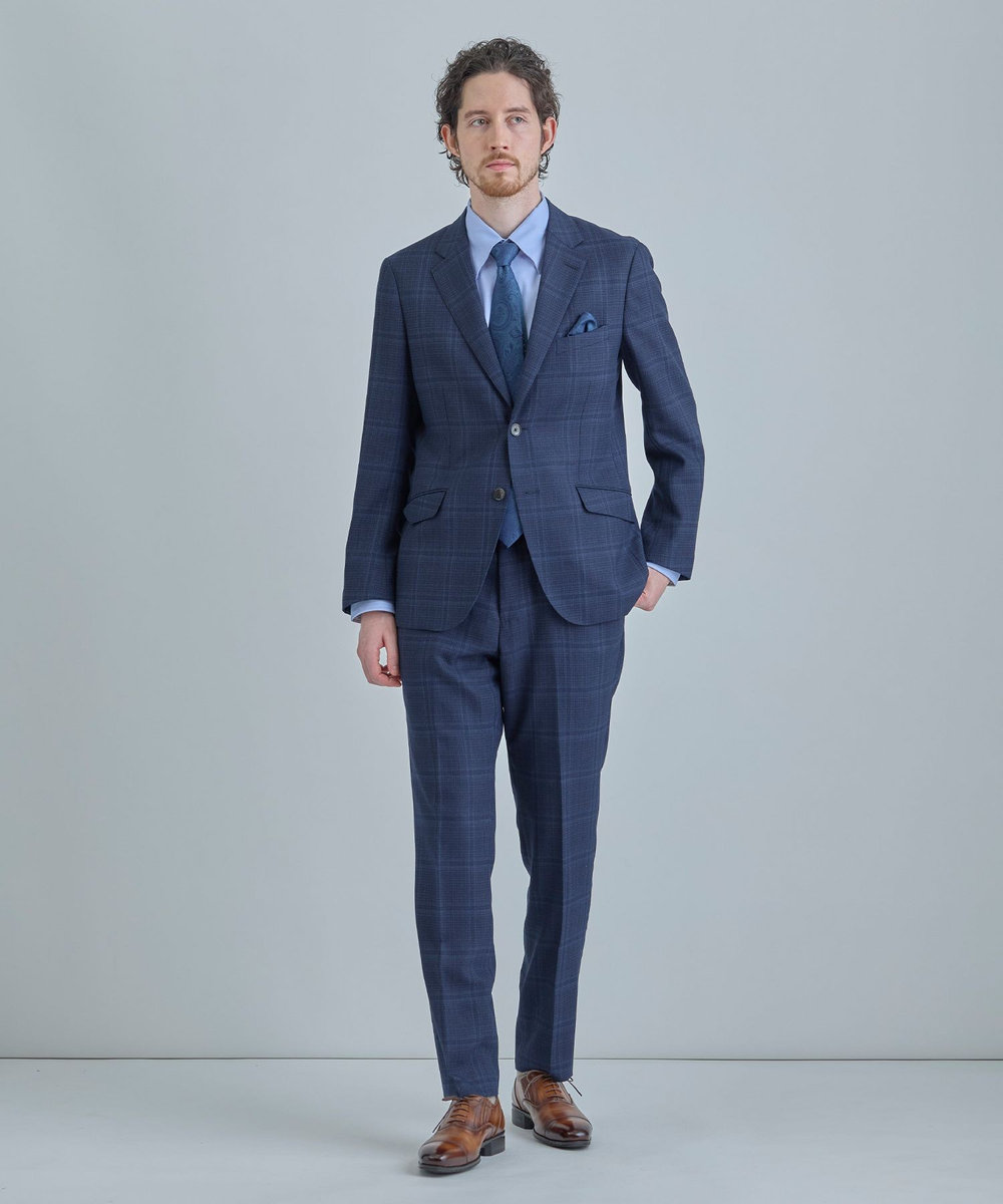 MEN'S BIGI シャドーペイズリー×ドット柄シルクネクタイ ターコイズブルー