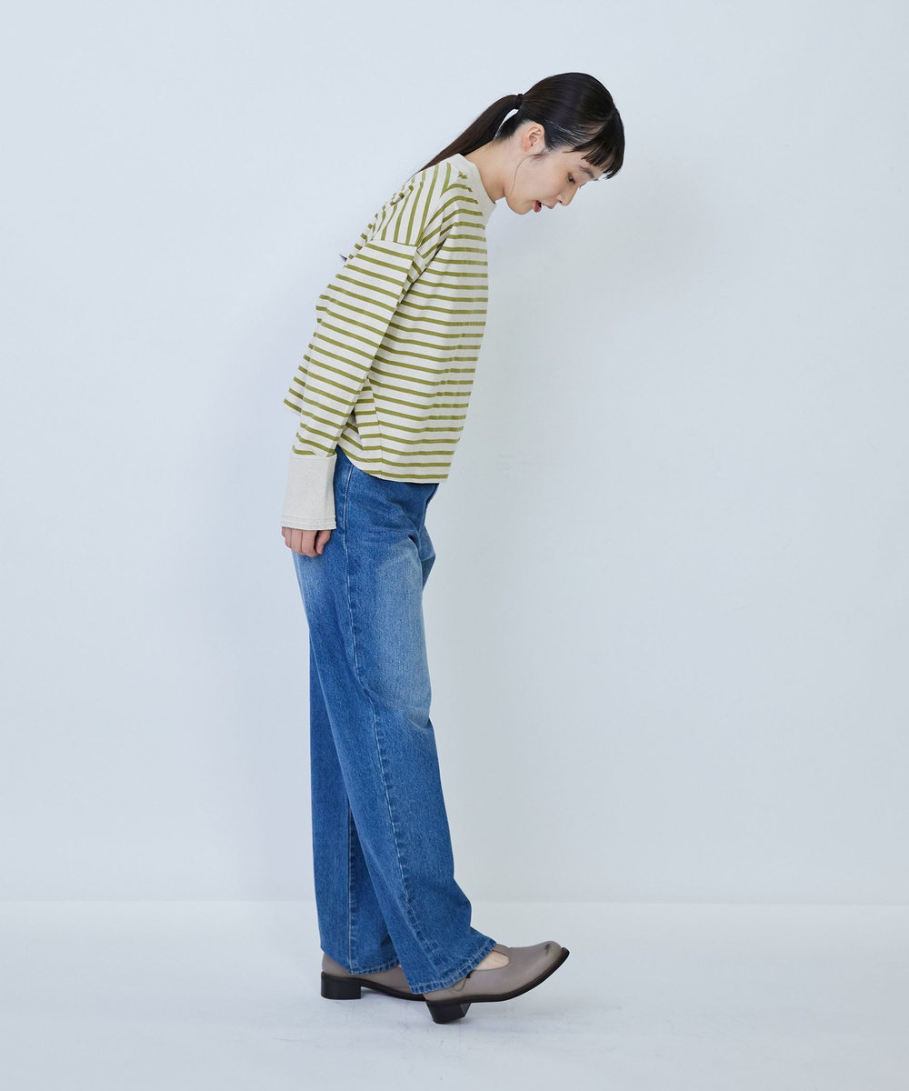 LOISIR 綿麻天竺モックネックショートプルオーバー グリーン系その他