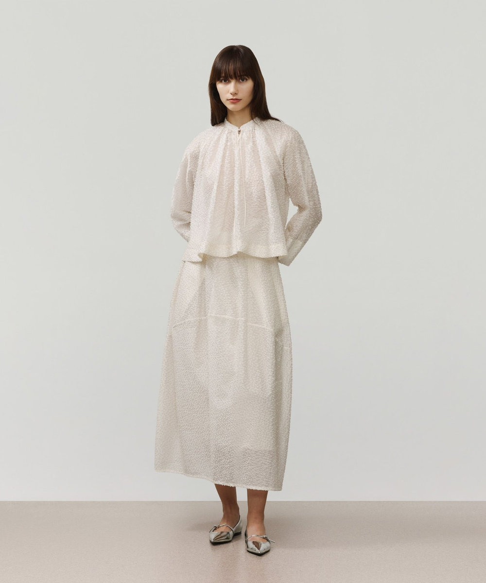 DÉPAREILLÉ TAPE CUT JACQUARD SKIRT / テープカットジャガードスカート ホワイト