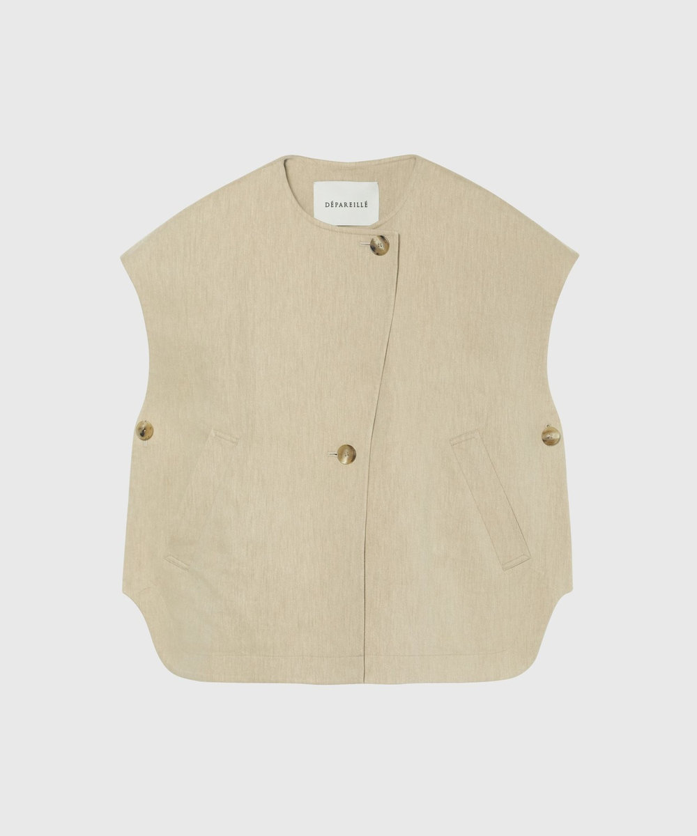 DÉPAREILLÉ VISCORSE LINEN PONCHO GILET / ヴィスコースリネンポンチョジレ ベージュ