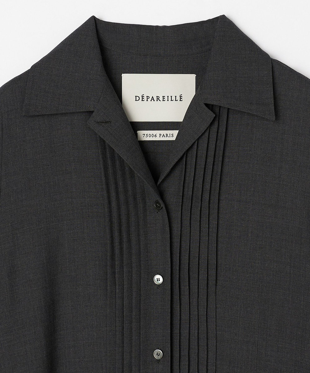 DÉPAREILLÉ WOOL PINTUCK SHIRT DRESS / ウールピンタックシャツドレス チャコールグレー