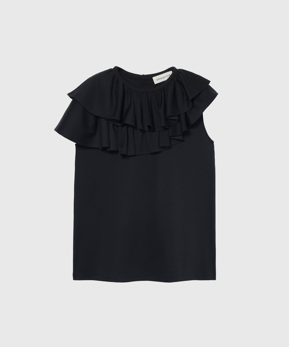 DÉPAREILLÉ COTTON JERSEY RUFFLE TOPS / コットンジャージーラッフルトップス ネイビー