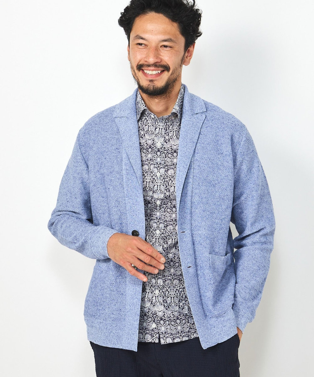 MEN'S BIGI ジャケットデザインニット ブルー