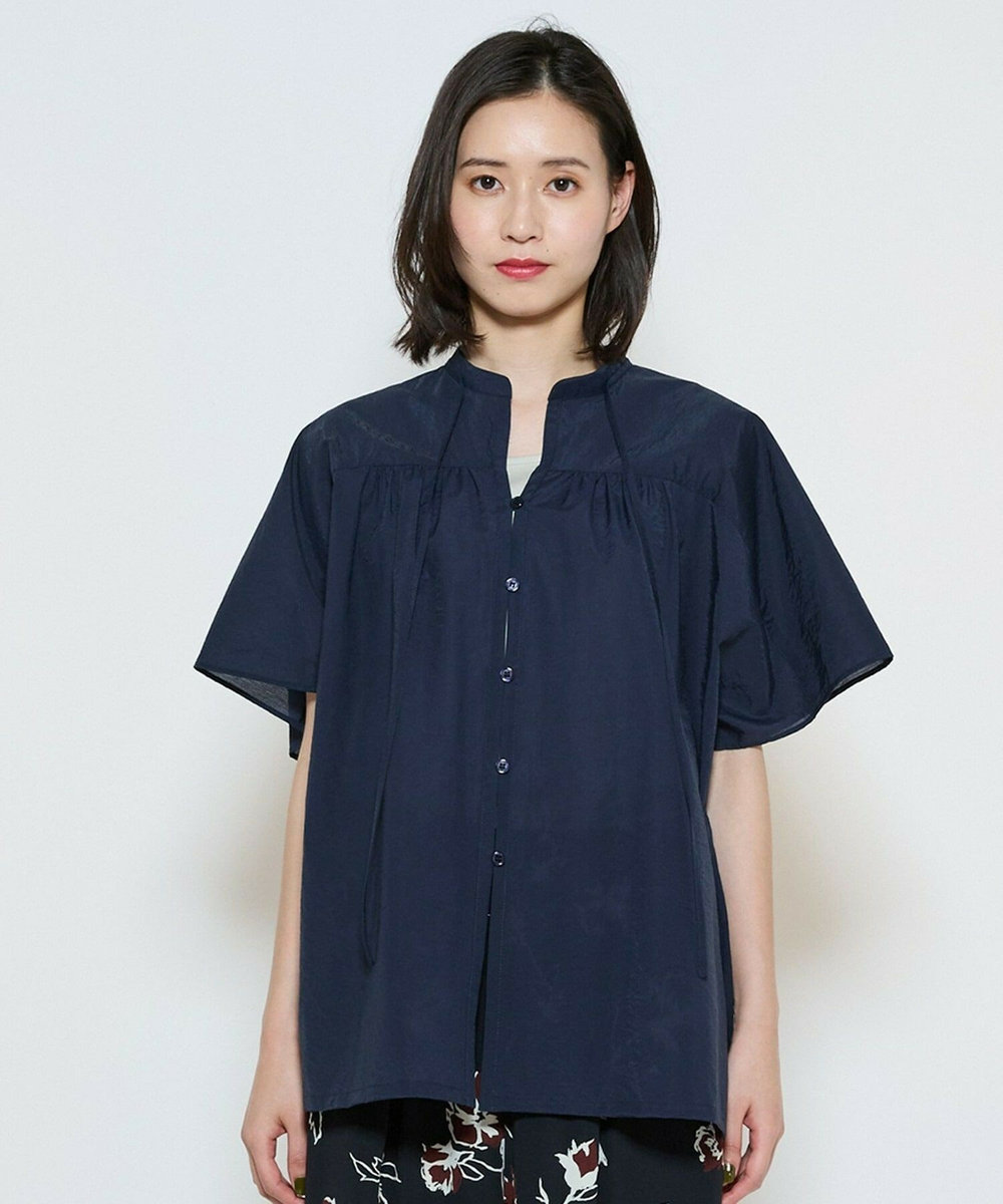 L'EQUIPE C/Nワッシャータフタブラウス ネイビー