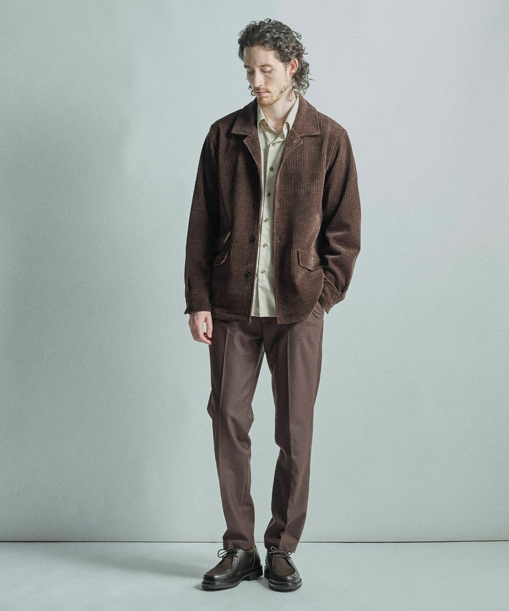 MEN'S BIGI ベロア調コールワッフル カバーオールジャケット ブラウン