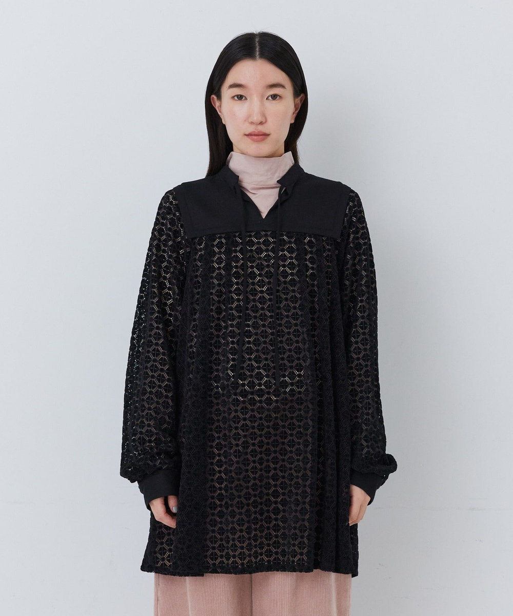 congés payés ADIEU TRISTESSE モールレース刺繍チュニック ブラック