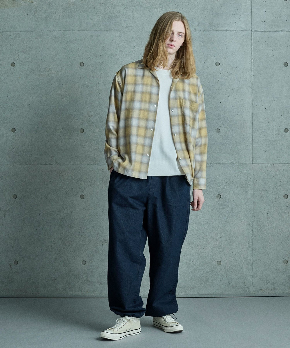 MEN'S BIGI オンブレーチェックヴィンテージ調シャツ イエロー