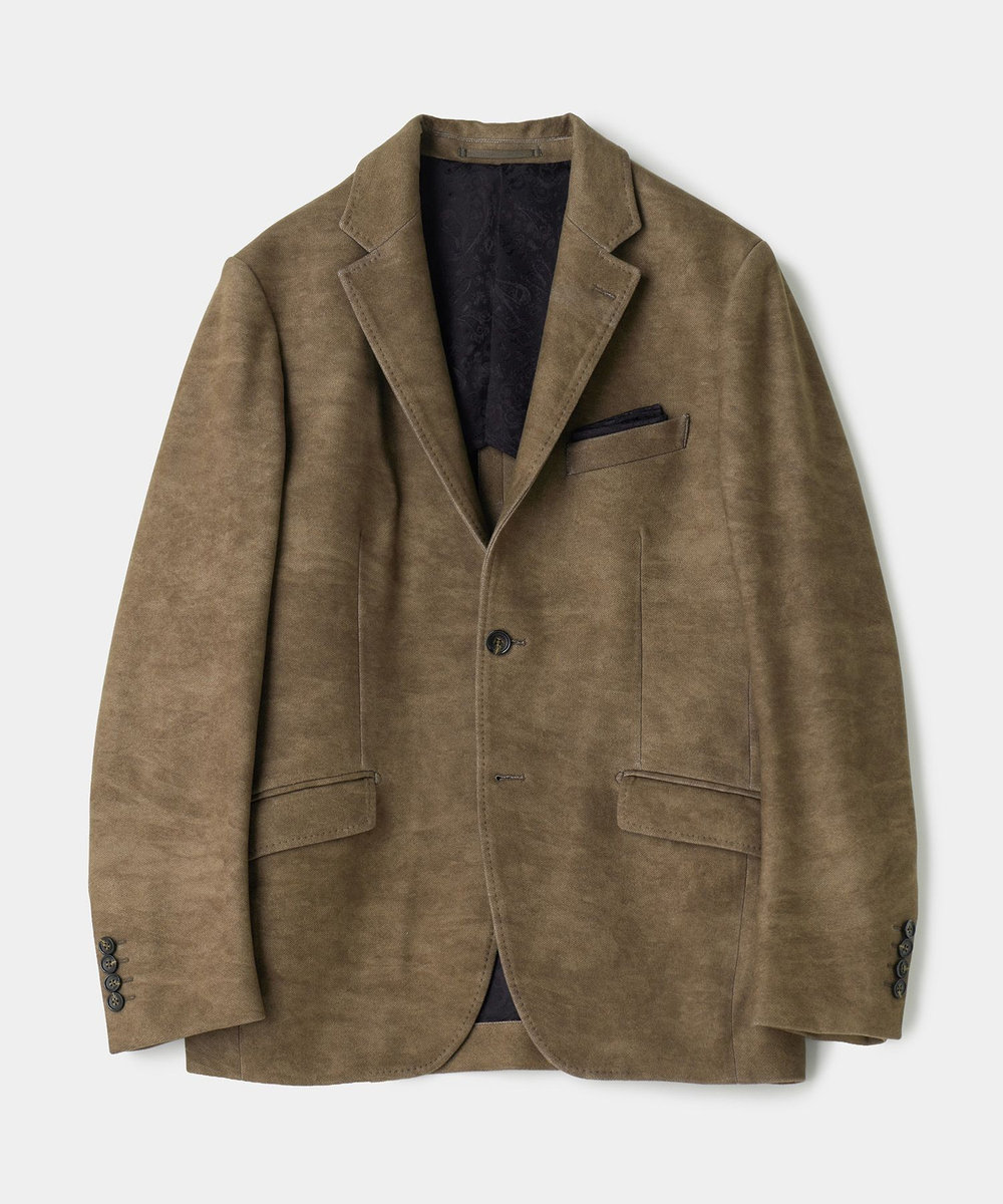 MEN'S BIGI ダウンファブリック スエードプリントセットアップジャケット［ストレッチ］ ブラウン