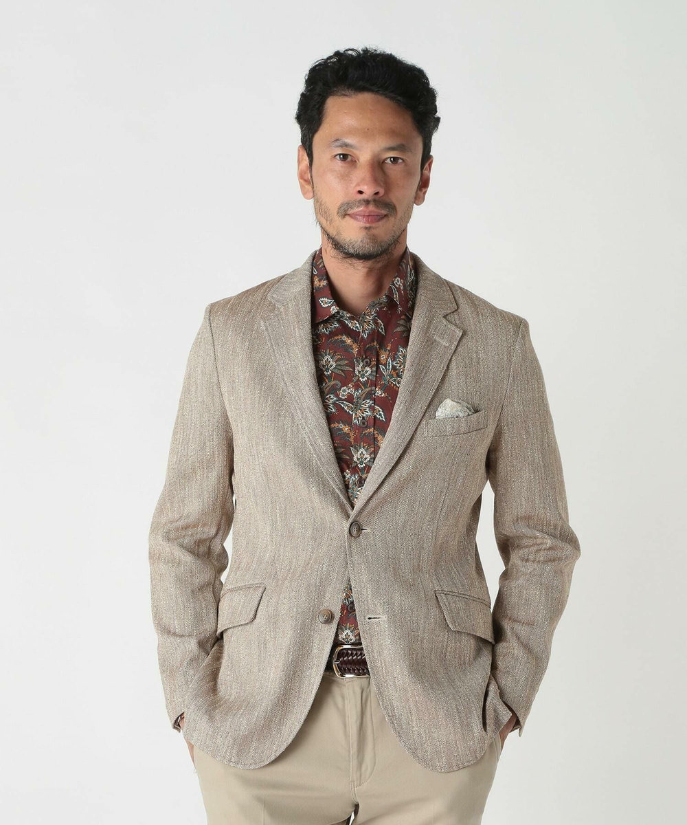 MEN'S BIGI リネン調スラブメランジジャケット ブラウン