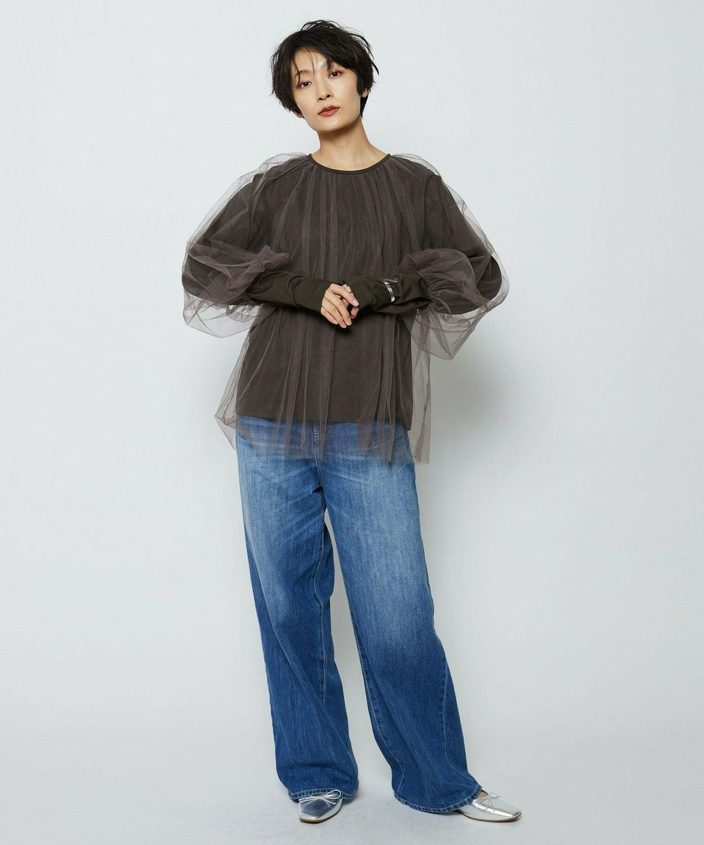 feerique ソフトチュール×天竺ドッキングプルオーバー ブラック
