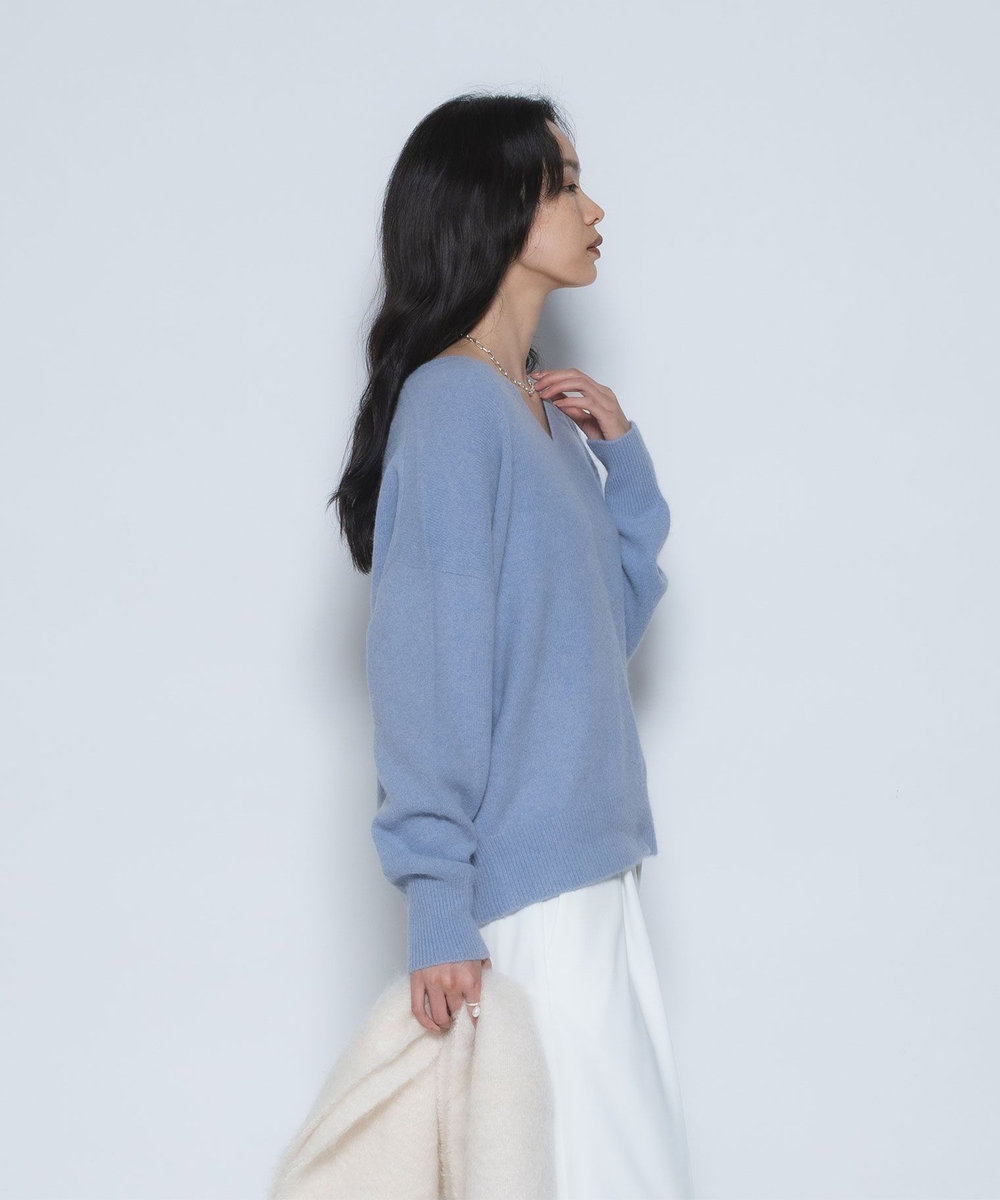 1er Arrondissement FOXウールVネックニット サックスブルー