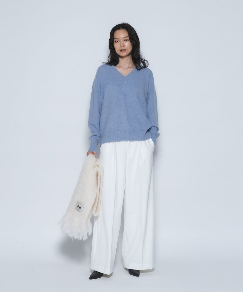 1er Arrondissement FOXウールVネックニット サックスブルー