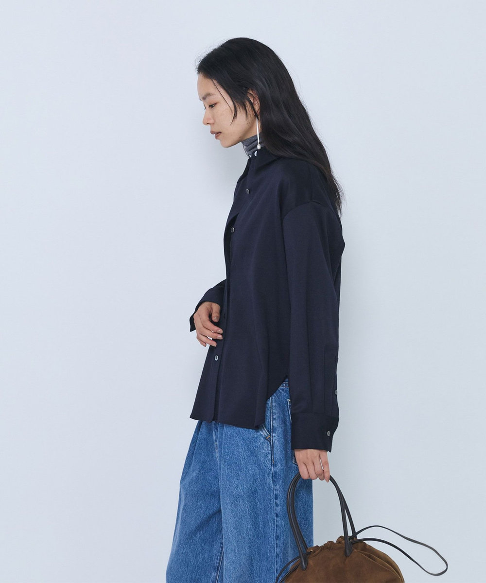 1er Arrondissement ウールサテンシャツ ネイビー
