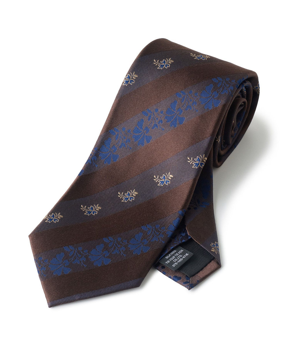 MEN'S BIGI 【TIE YOUR TIE /タイユアタイ】フローラル×シャドーストライプ柄ネクタイ ボルドー