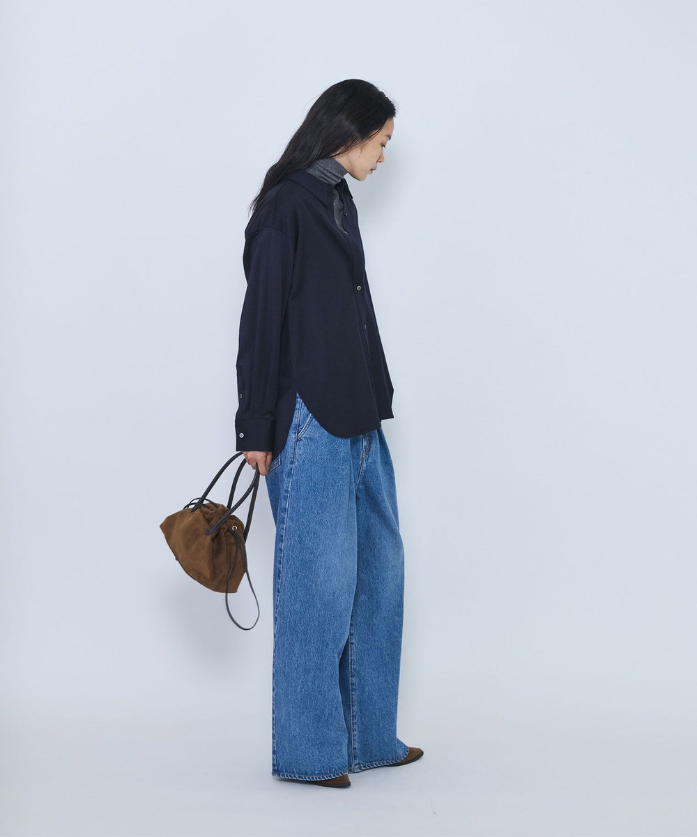 1er Arrondissement ウールサテンシャツ ネイビー