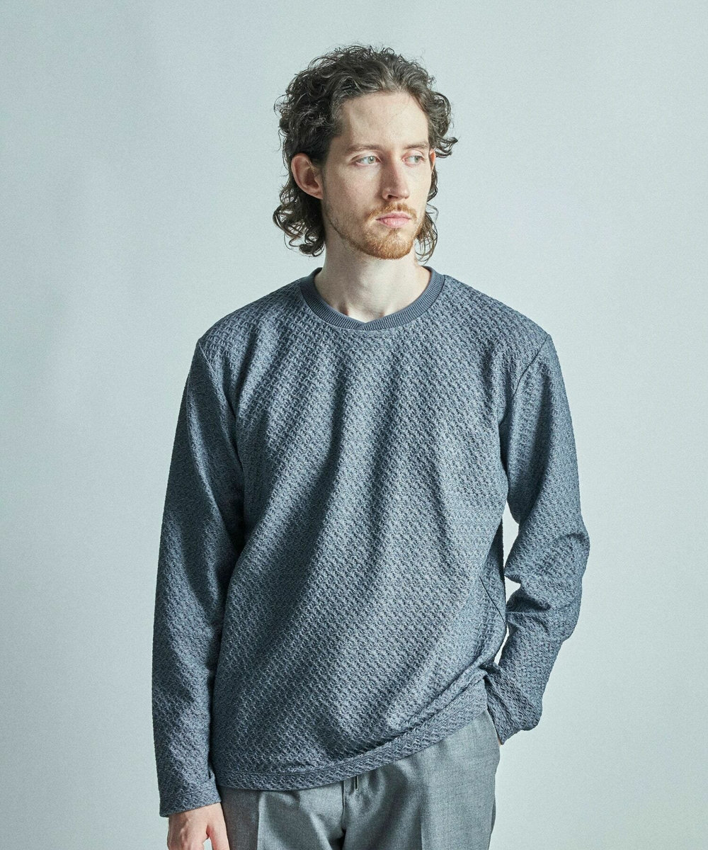 MEN'S BIGI シャーリングジャカードロングスリーブTシャツ ネイビー