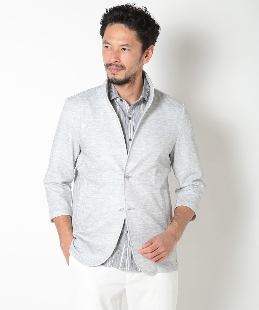 MEN'S BIGI 接触冷感スタンドカラー7分ジャケット グレー