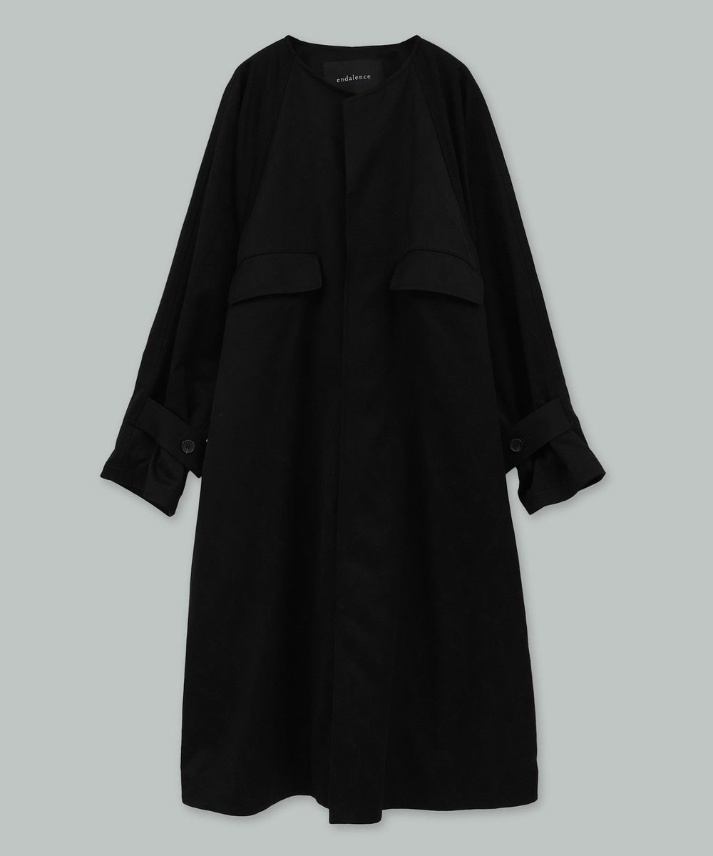 endalence ジャカードノーカラーコート ブラック