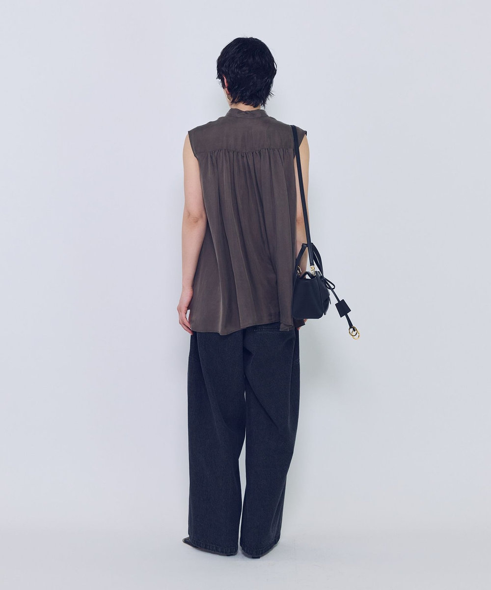 1er Arrondissement キュプラフィブリルノースリーブシャツ ブラウン