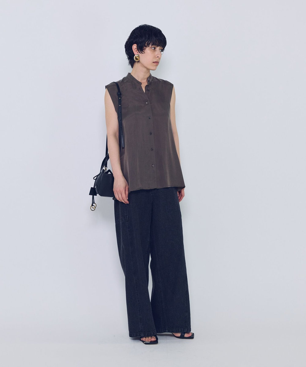 1er Arrondissement キュプラフィブリルノースリーブシャツ ブラウン