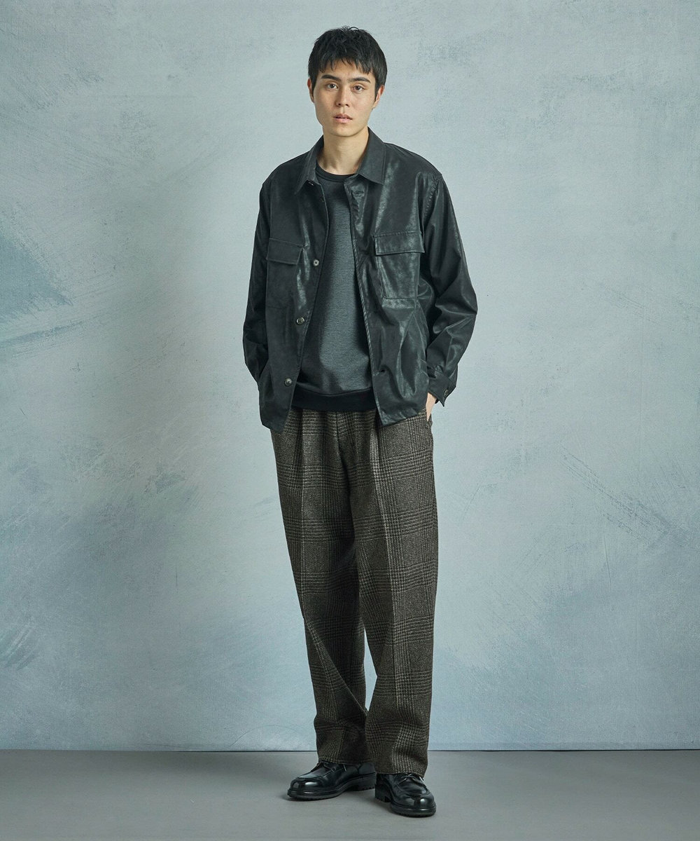 MEN'S BIGI フェイクレザーCPOシャツ ブラック