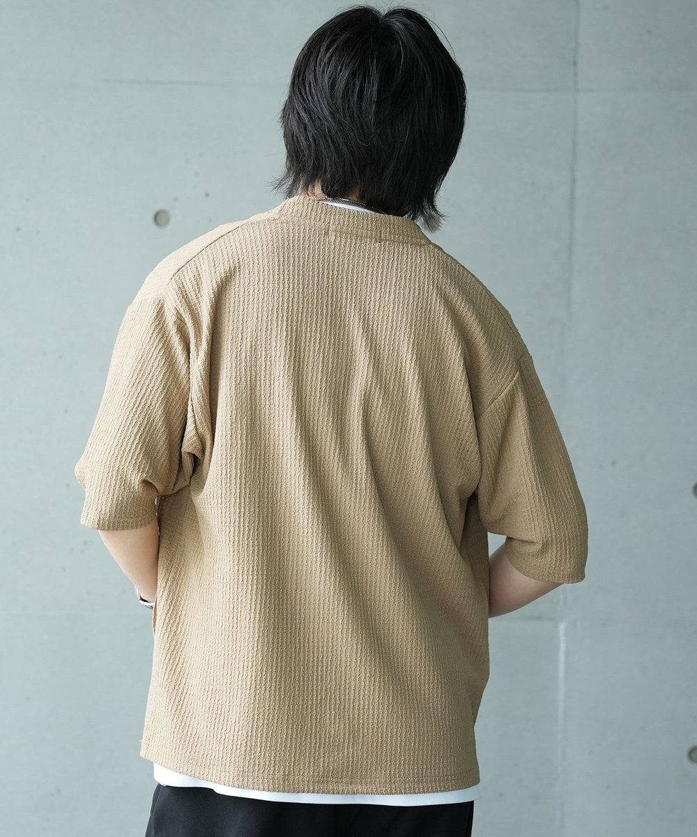 UNION STATION *WEB限定 シアー ジャガード 5分袖 ボタンレスカーディガン ベージュ