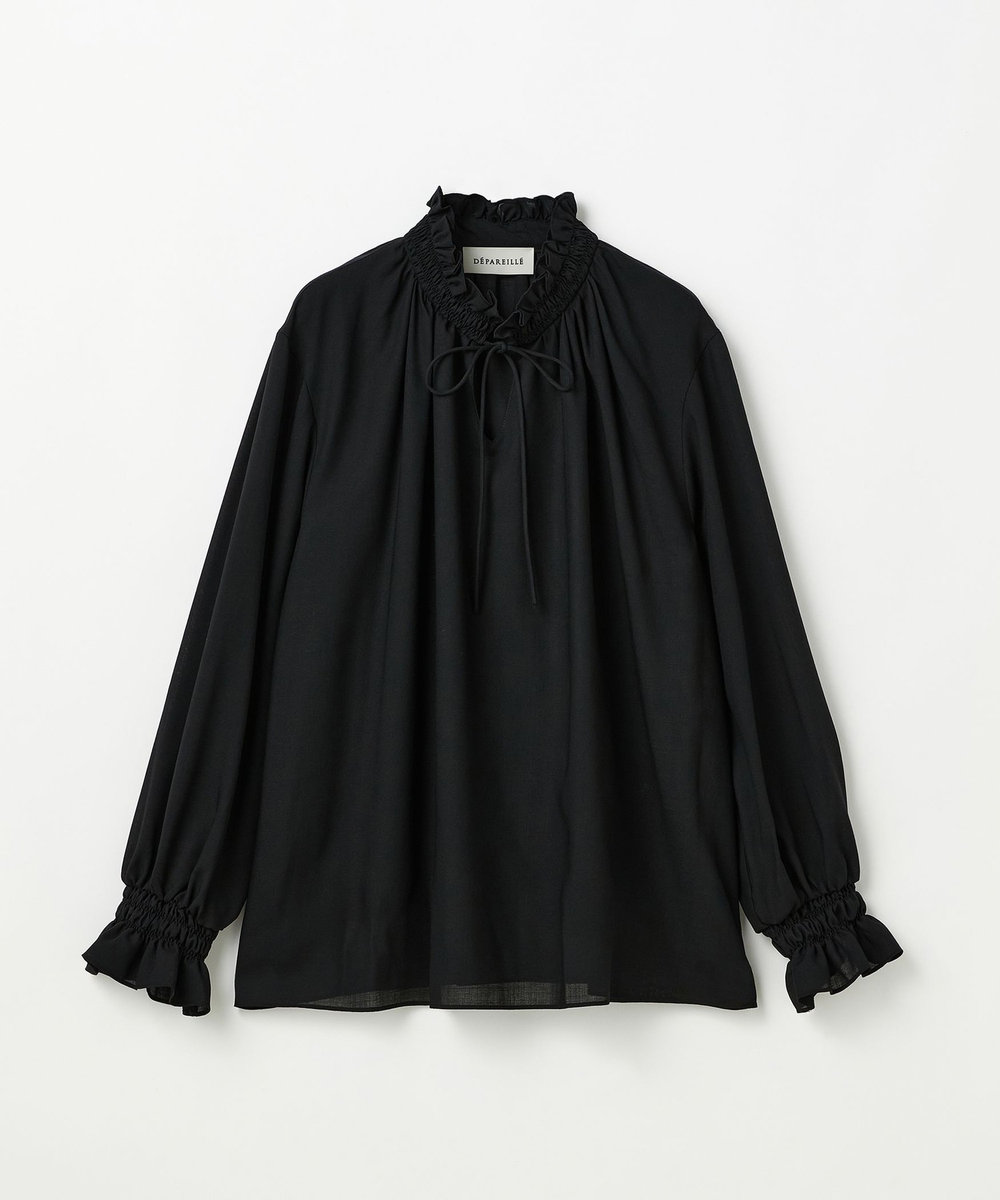OHGA オーガ　FRILL BLOUSE　フリルブラウス　ブラック　完売品 POLY WOOL VIYELLA FRILL BLOUSE / ポリウールヴィエラフリルブラウス