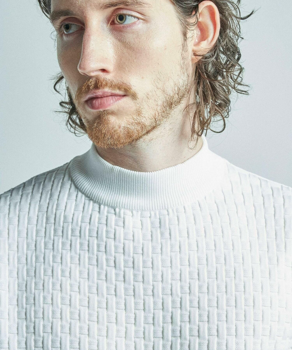 MEN'S BIGI ニットコンビ モックネック長袖Tシャツ ホワイト
