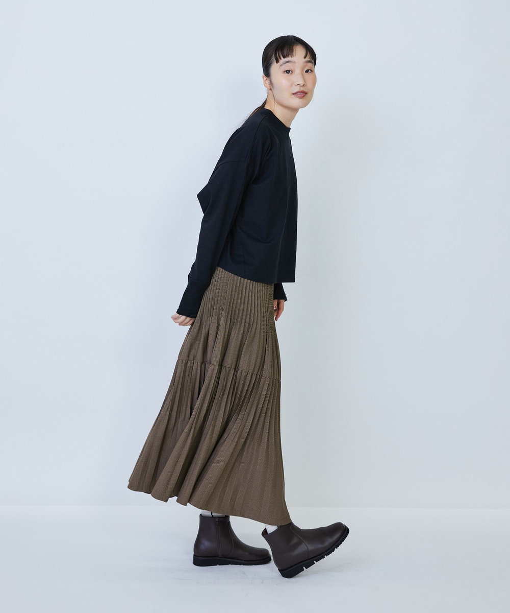 LOISIR 綿麻天竺モックネックショートプルオーバー ブラック