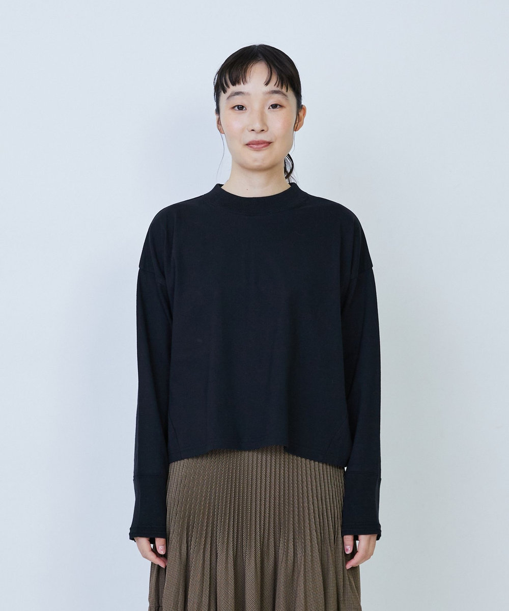 LOISIR 綿麻天竺モックネックショートプルオーバー ブラック