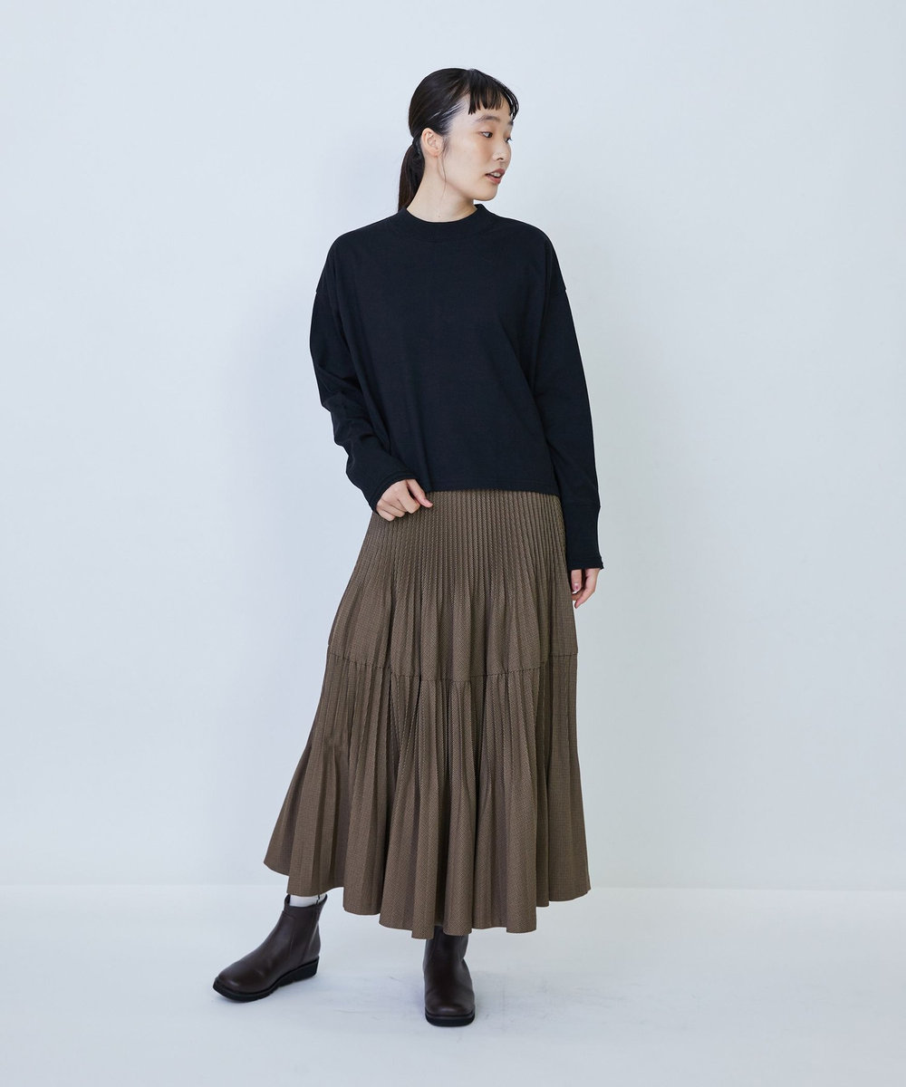 LOISIR 綿麻天竺モックネックショートプルオーバー ブラック