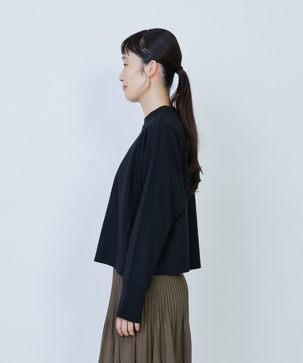 LOISIR 綿麻天竺モックネックショートプルオーバー ブラック