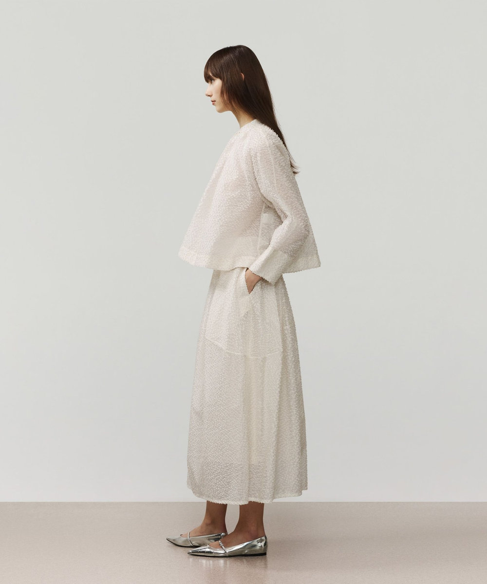 DÉPAREILLÉ TAPE CUT JACQUARD SKIRT / テープカットジャガードスカート ホワイト