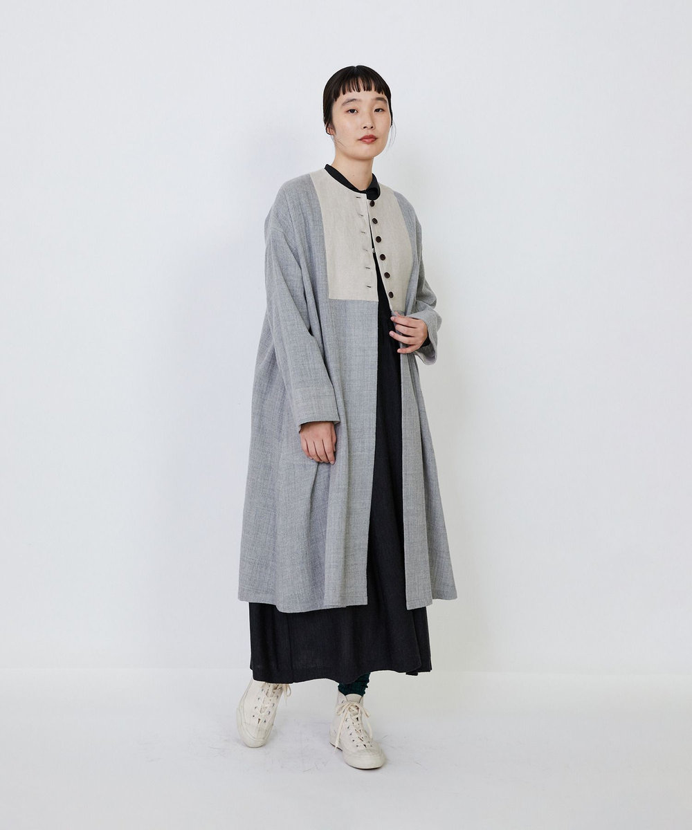 LOISIR ウール梳毛天竺ポロワンピース チャコールグレー