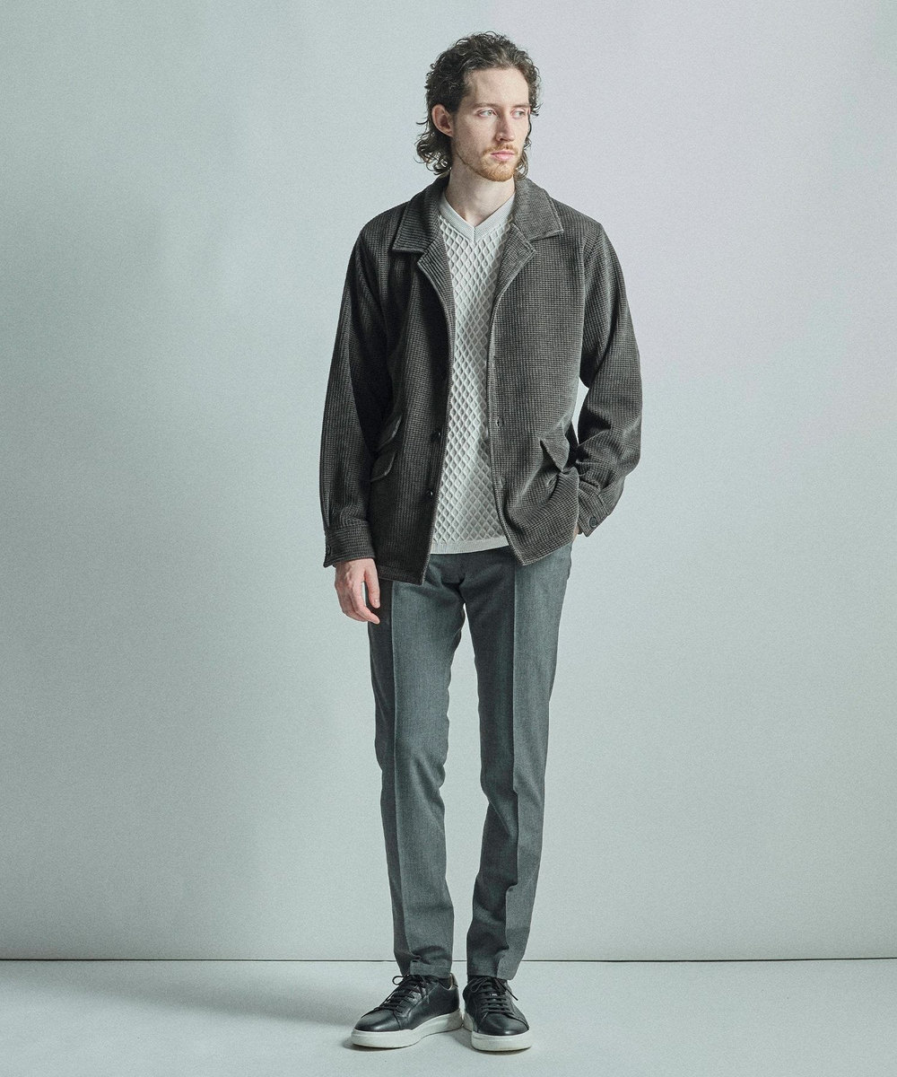 MEN'S BIGI ベロア調コールワッフル カバーオールジャケット ブラック
