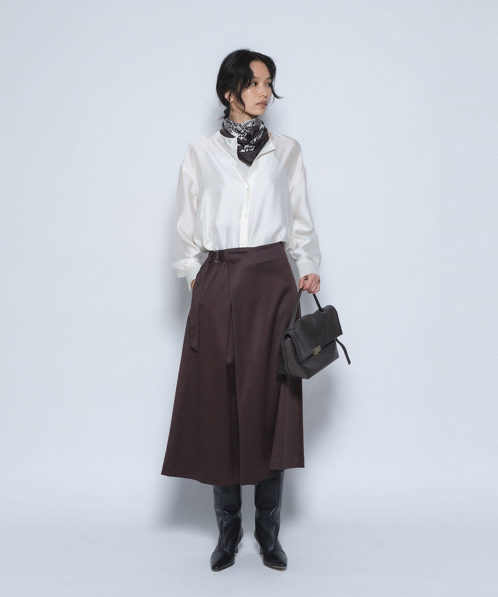 1er Arrondissement シルクライクノーカラーブラウス オフホワイト