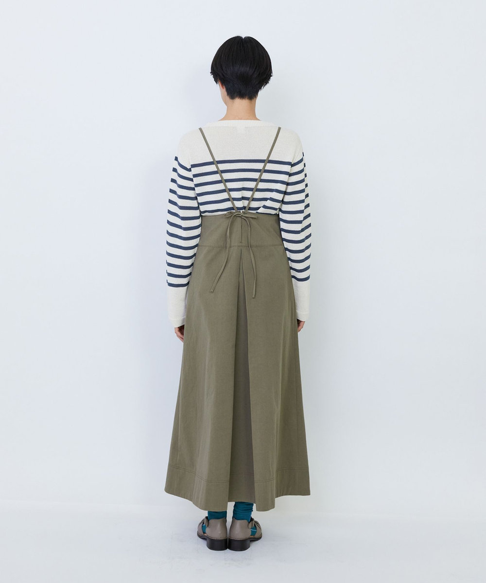 LOISIR 【MTサイズ有り】コットンツイルエプロンワンピース カーキ