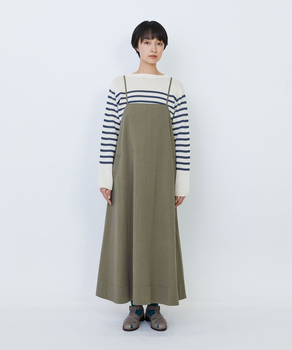 LOISIR 【MTサイズ有り】コットンツイルエプロンワンピース カーキ