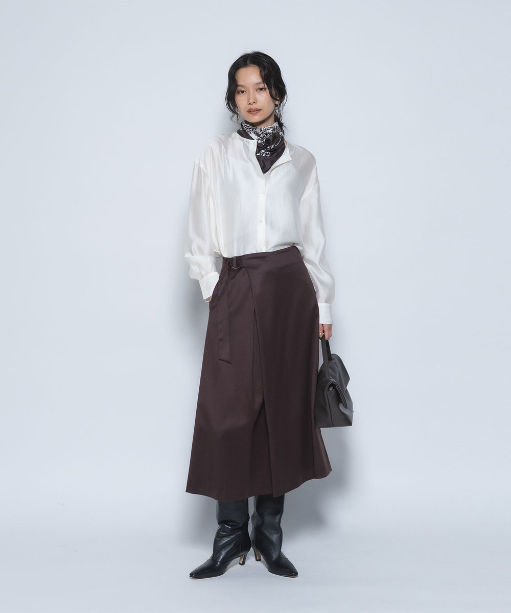 1er Arrondissement シルクライクノーカラーブラウス オフホワイト