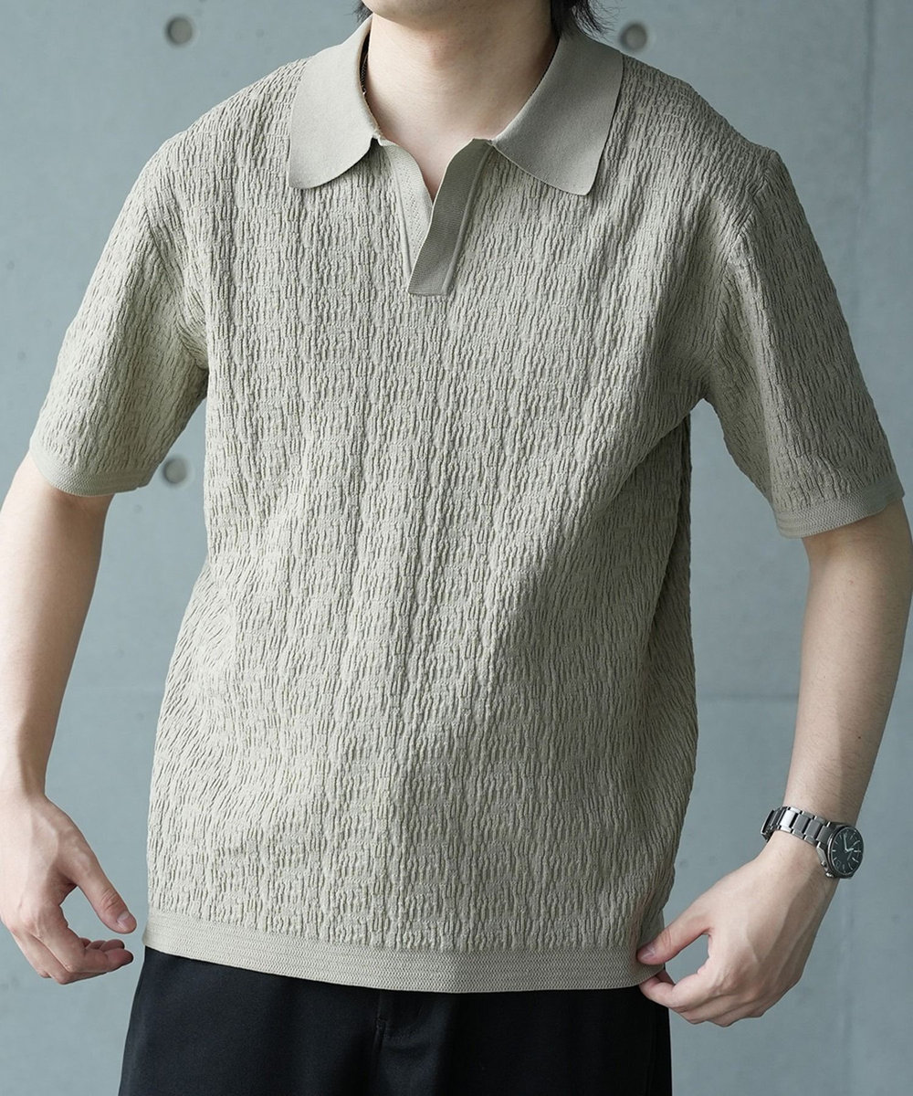 UNION STATION *WEB限定 ルーズフィットジャガードスキッパーポロ ベージュ
