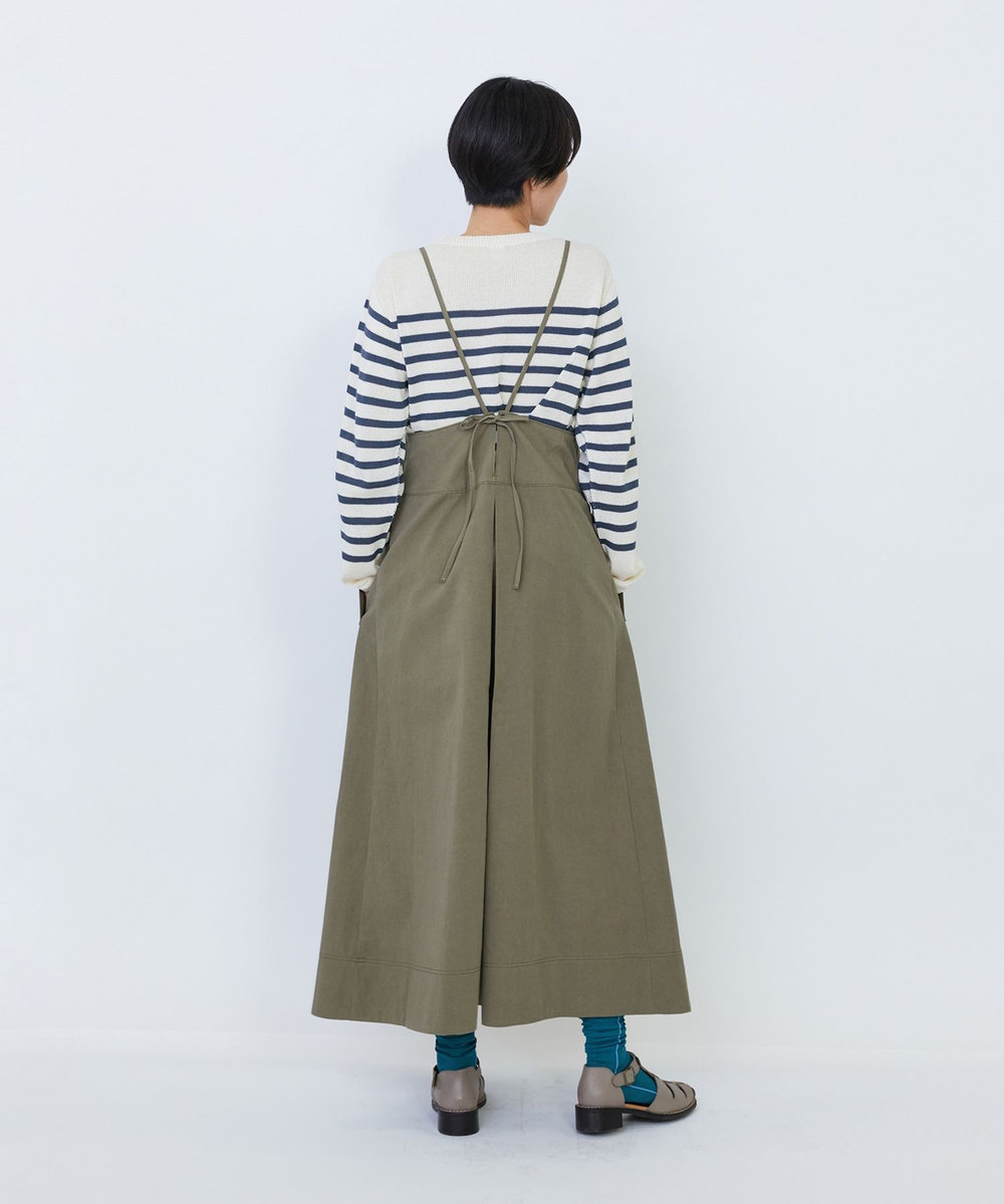 LOISIR 【MTサイズ有り】コットンツイルエプロンワンピース カーキ