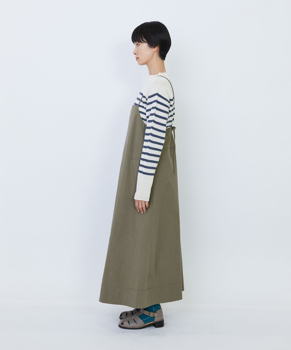 LOISIR 【MTサイズ有り】コットンツイルエプロンワンピース カーキ