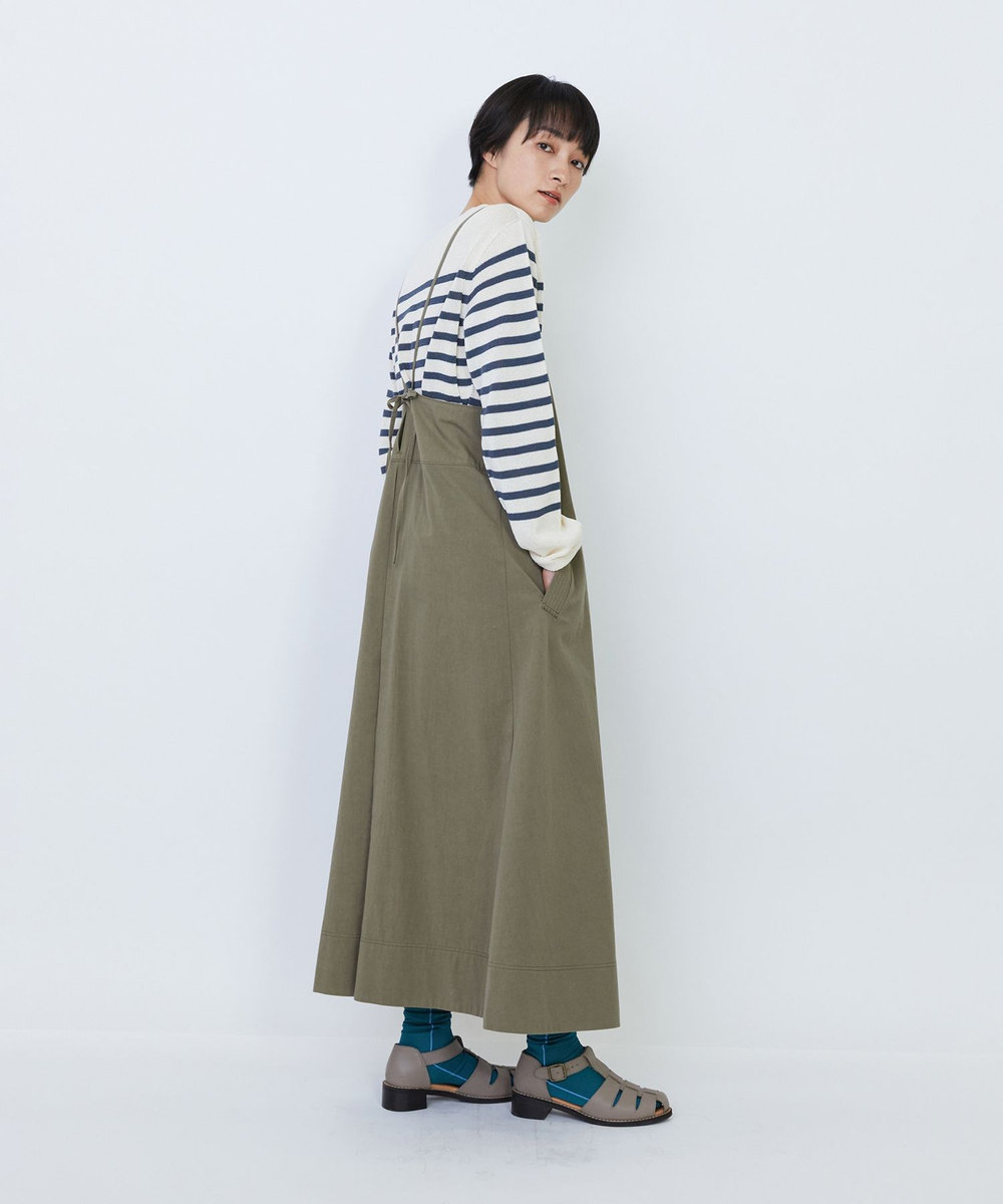 LOISIR 【MTサイズ有り】コットンツイルエプロンワンピース カーキ