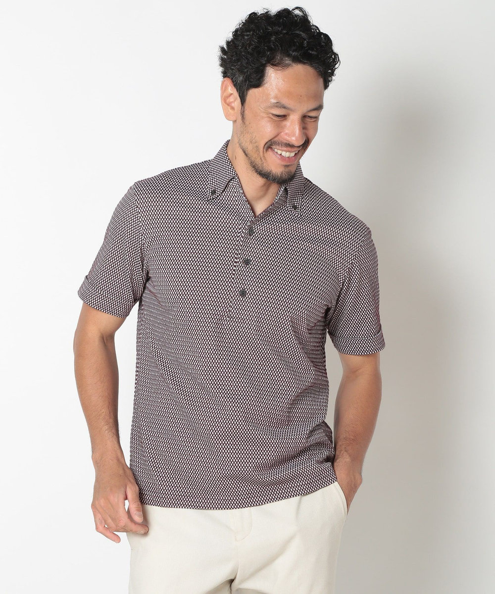 MEN'S BIGI 【ACTIVE TAILOR】COOL MAXサッカー織りワンピースカラーポロシャツ ボルドー