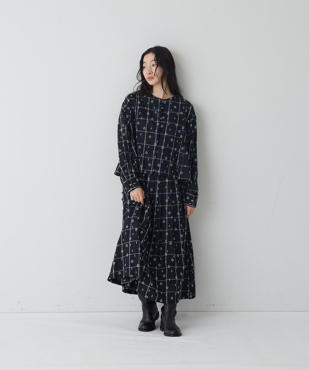 congés payés ADIEU TRISTESSE フロッキープリントチェックブラウス ブラック系その他