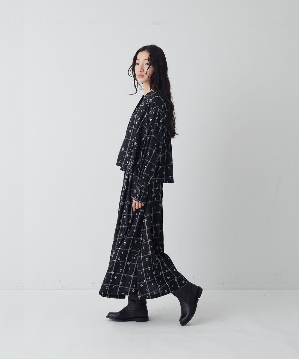 congés payés ADIEU TRISTESSE フロッキープリントチェックブラウス ブラック系その他