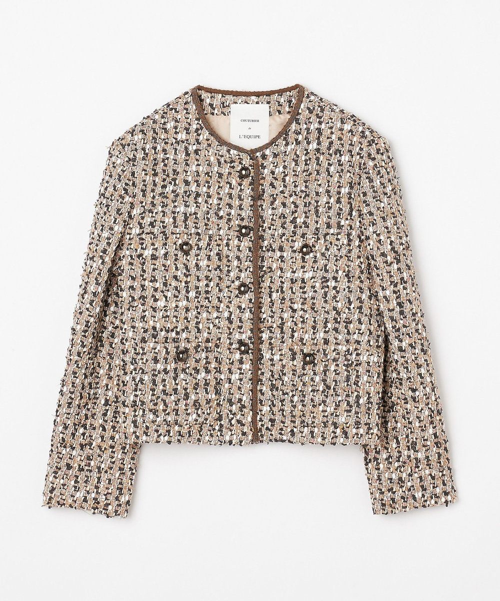 L'EQUIPE COUTURIER LINTONツイードノーカラージャケット ピンク