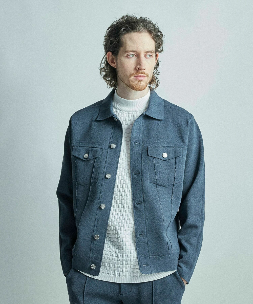 MEN'S BIGI ニットコンビ モックネック長袖Tシャツ ホワイト