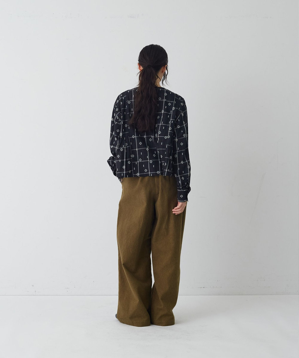 congés payés ADIEU TRISTESSE フロッキープリントチェックブラウス ブラック系その他
