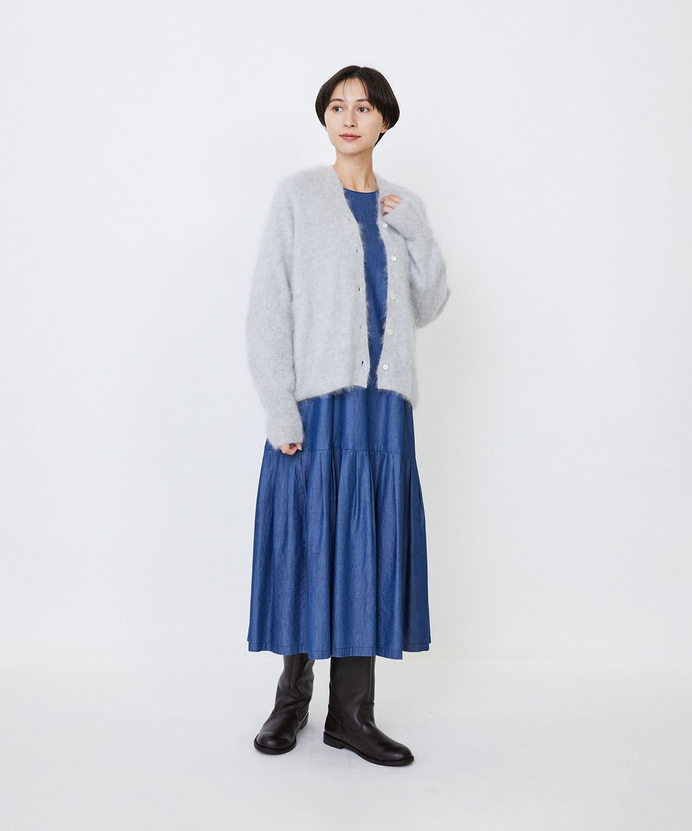 LOISIR カシミヤファー加工カーディガン グレー